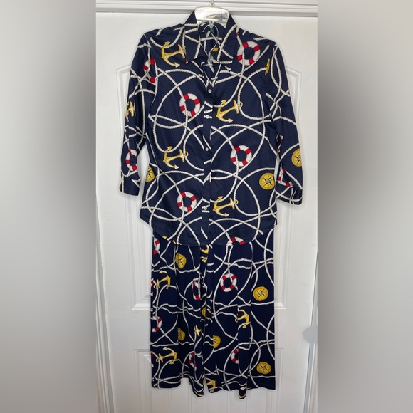 Lauren Ralph Lauren Pants - LRL Nautical Theme Print Button Down Shirt & Wide Leg Ankle Cropped Pants